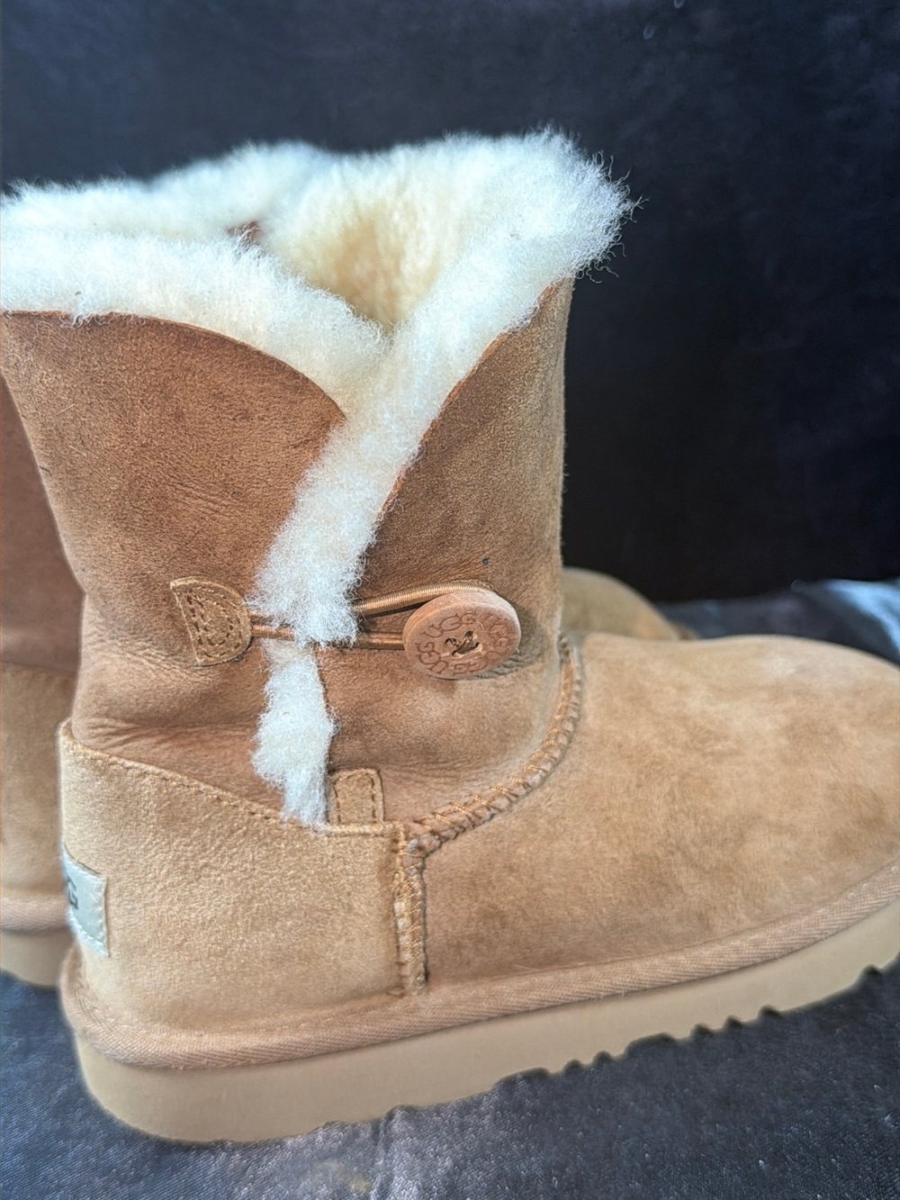 UGG Chestnut Suede Shearling Button Kids Boots
